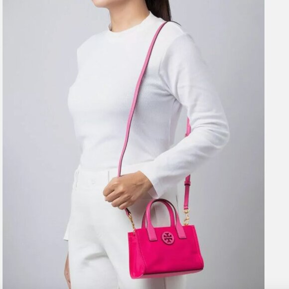 NWT TORY BURCH ELLA NYLON MINI TOTE CROSSBODY BAG SATCHEL BRIGHT PINK - Picture 3 of 9